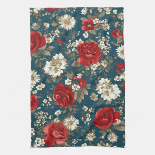 Patriotic Red Blue White Floral (11) Kitchen Towel