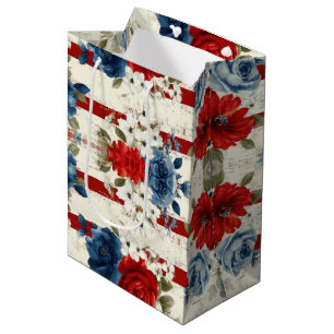 Patriotic Red Blue White Floral (2) Medium Gift Bag