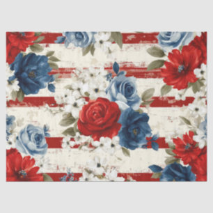 Patriotic Red Blue White Floral (2) Tissue Paper