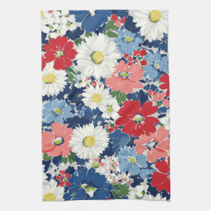 Patriotic Red Blue White Floral (3) Kitchen Towel