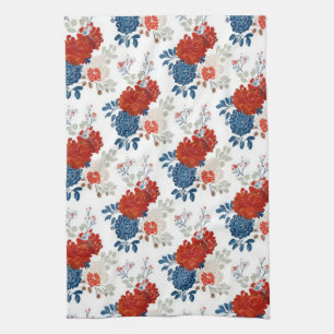 Patriotic Red Blue White Floral (4) Kitchen Towel