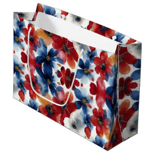 Patriotic Red Blue White Floral (4) Large Gift Bag