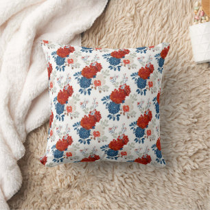 Patriotic Red Blue White Floral (4) Throw Pillow