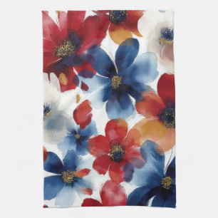 Patriotic Red Blue White Floral (5) Kitchen Towel