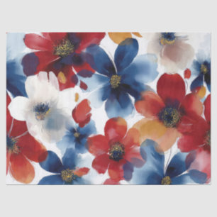 Patriotic Red Blue White Floral (5) Tissue Paper
