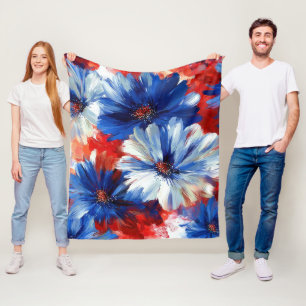 Patriotic Red Blue White Floral (6) Fleece Blanket