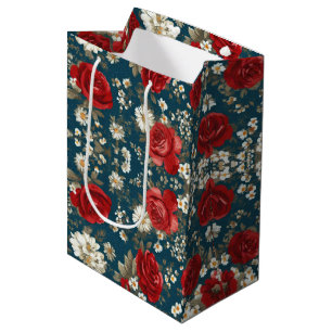 Patriotic Red Blue White Floral (6) Medium Gift Bag