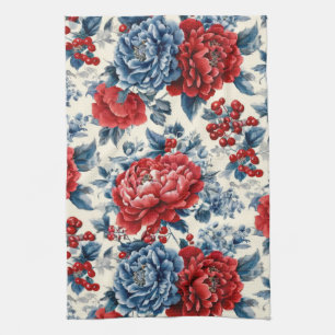 Patriotic Red Blue White Floral (7) Kitchen Towel