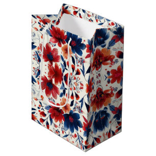 Patriotic Red Blue White Floral (7) Medium Gift Bag