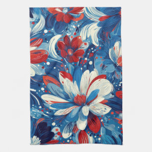 Patriotic Red Blue White Floral (8) Kitchen Towel