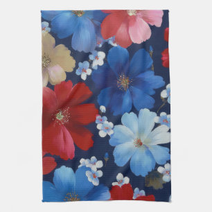 Patriotic Red Blue White Floral (9) Kitchen Towel