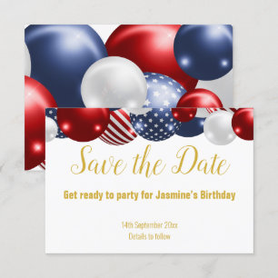 PATRIOTIC RED BLUE WHITE SAVE THE DATE RSVP