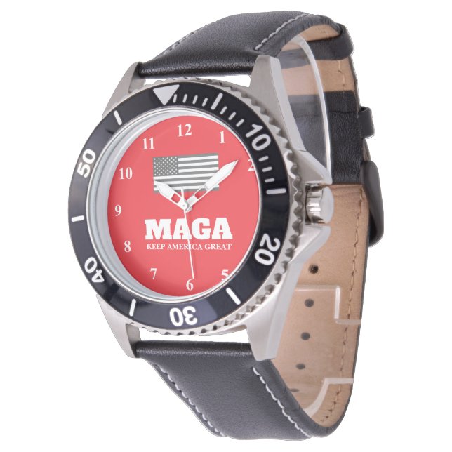 Patriotic red dial MAGA Trump watch for men (Angled)