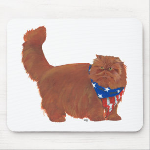 Patriotic Red Longhair Persian Cat Mouse Pad