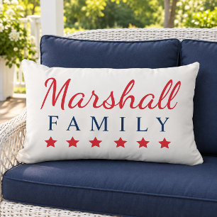 Patriotic Red Navy Stars Family Monogram Lumbar Pillow