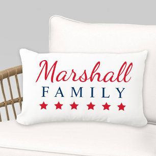 Patriotic Red Navy Stars Family Monogram Lumbar Pillow