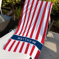 Patriotic Red Stripe Blue Monogram Name