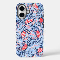 Patriotic Red Striped Crabs Stars