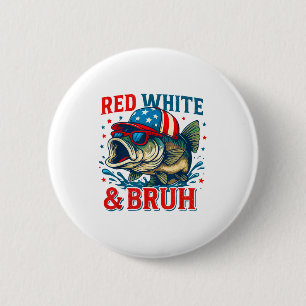 Patriotic Red White & Bruh America Fish Fishin 2 Inch Round Button