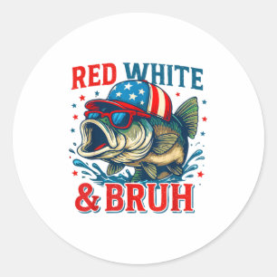 Patriotic Red White &amp; Bruh America Fish Fishin Classic Round Sticker