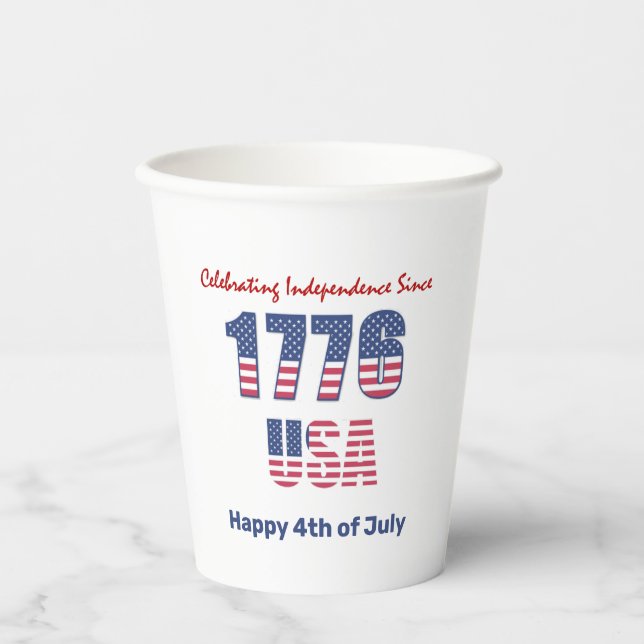 Patriotic Red White and Blue 4th of July   Paper Cups (Front)