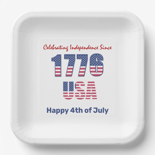 Patriotic Red White and Blue 4th of July  Paper Plate (Front)