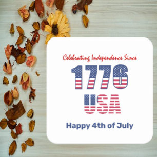 Patriotic Red White and Blue 4th of July  Square Paper Coaster