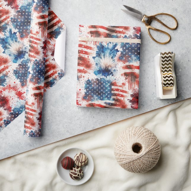 Patriotic Red White and Blue 4th of July Wrapping  Wrapping Paper (Crafts)