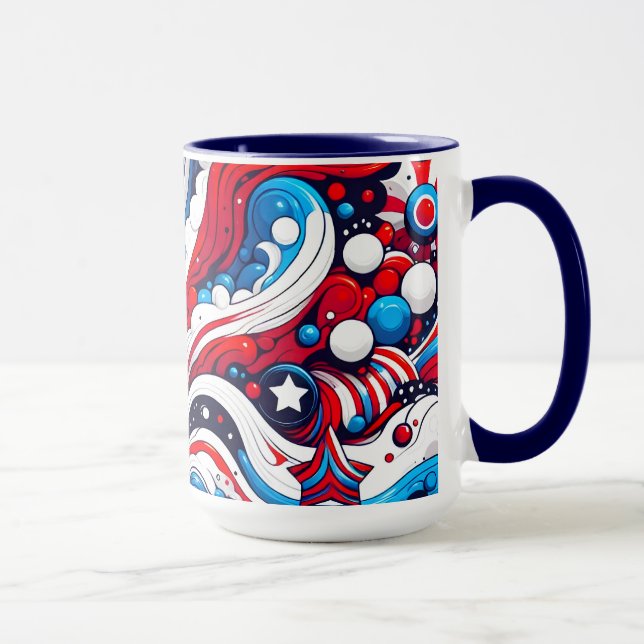 Patriotic Red White and Blue Abstract US Flag Mug (Right)