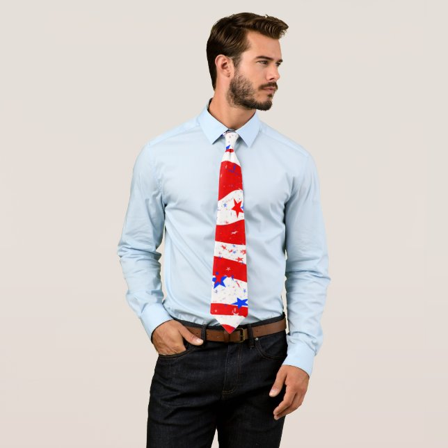 Patriotic Red White and Blue American Flag Men's Tie (In Situ)