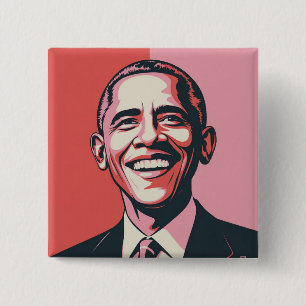 Patriotic Red, White and Blue Barack Obama 2 Inch Square Button