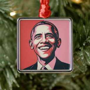 Patriotic Red, White and Blue Barack Obama Metal Ornament