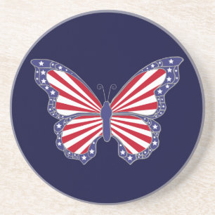 Patriotic Red White And Blue Butterfly  Coaster