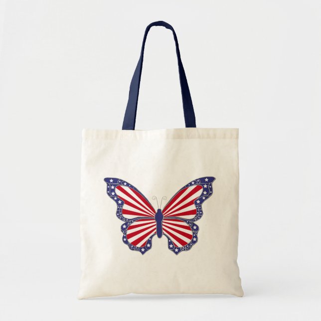 Patriotic Red White And Blue Butterfly Tote Bag (Front)