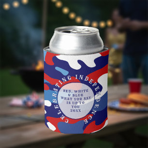 Patriotic Red White and Blue Camo Can Cooler