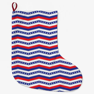 Patriotic red white and blue chevron large christmas stocking