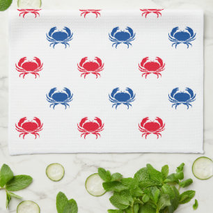 Patriotic Red white and blue crab pattern Kitchen Towel