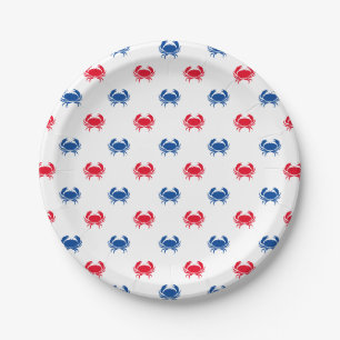 Patriotic Red white and blue crab pattern Paper Plate
