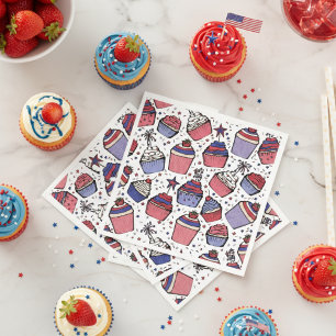 Patriotic Red White and Blue Cupcake Party Napkin