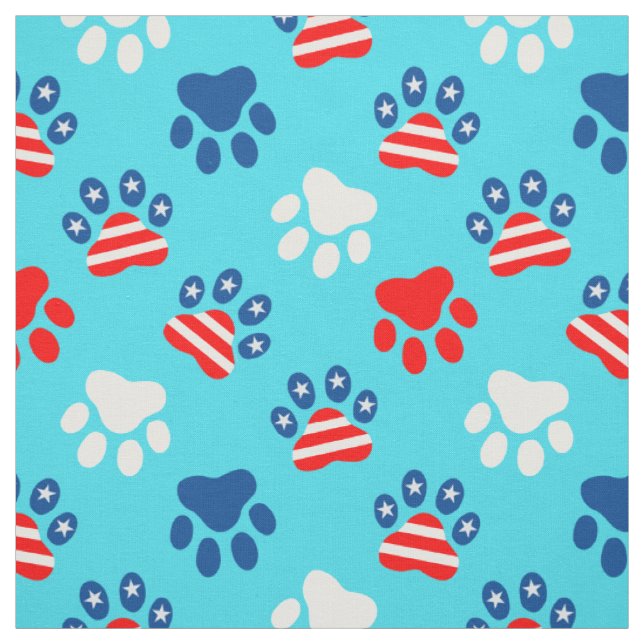 Patriotic Red White and Blue Dog Paws Pattern Fabric (Swatch)