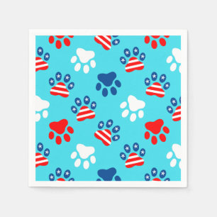 Patriotic Red White and Blue Dog Paws Pattern Napkin