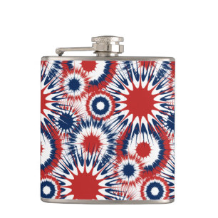 Patriotic Red White and Blue Fireworks Hip Flask