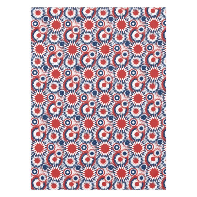 Patriotic Red White and Blue Fireworks Tablecloth (Front)