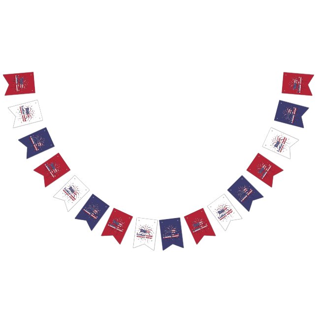 Patriotic Red White and Blue Happy Labour Day Bunting Flags (All)