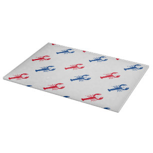 Patriotic Red white and blue lobster pattern glass Cutting Board