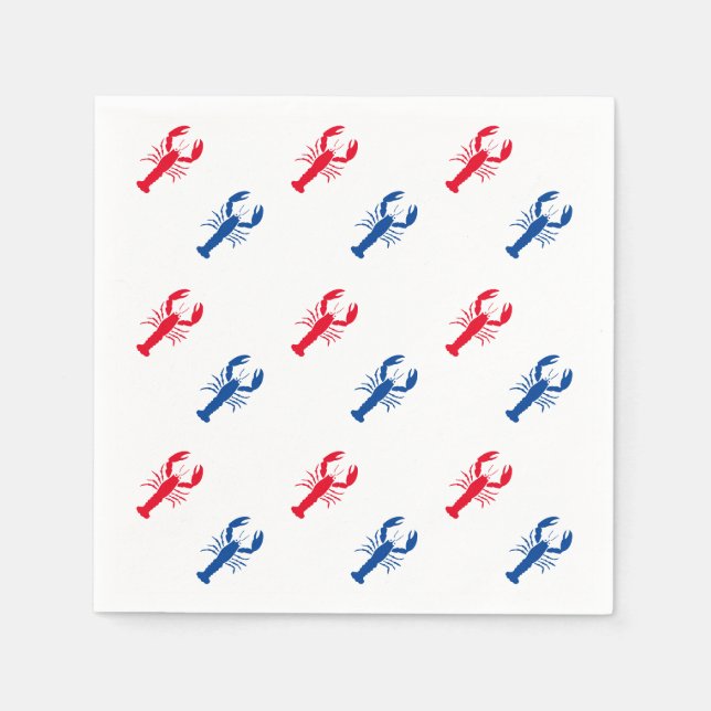 Patriotic Red white and blue lobster pattern paper Napkin (Front)