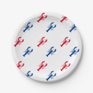 Patriotic Red white and blue lobster pattern Paper Plate