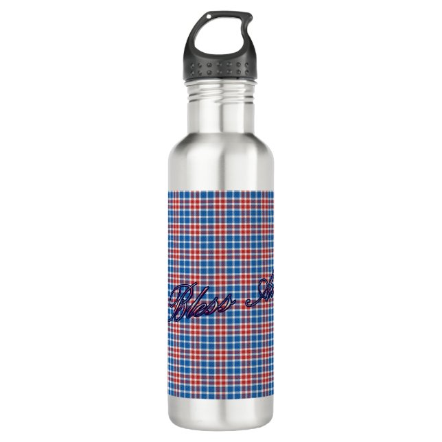 Patriotic Red White and Blue Plaid Customizable  710 Ml Water Bottle (Front)