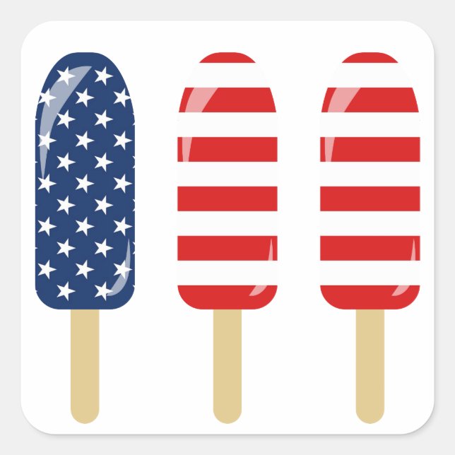 Patriotic Red White and Blue Popsicle with stars Square Sticker (Front)