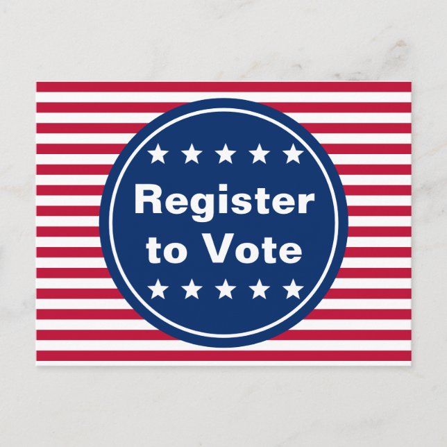 Patriotic | Red White and Blue Register to Vote Postcard (Front)